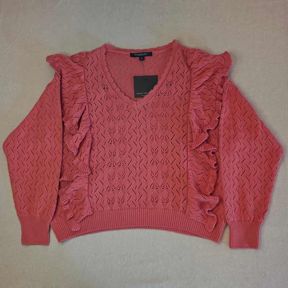 Marc New York Faded Rose Ruffle Knit Pullover Sweater Sz XL NWT